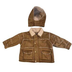 Big Chill Faux Suede Sherpa Lining Hooded Jacket Winter Coat sz 12 mo Zipper